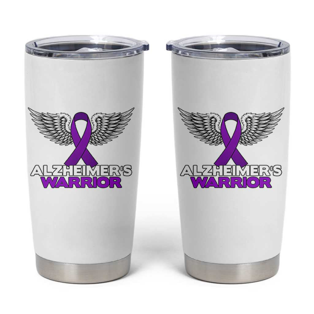 Alzheimers Warrior Tumbler Cup Purple Ribbon Angel Wings Memory Support Gift