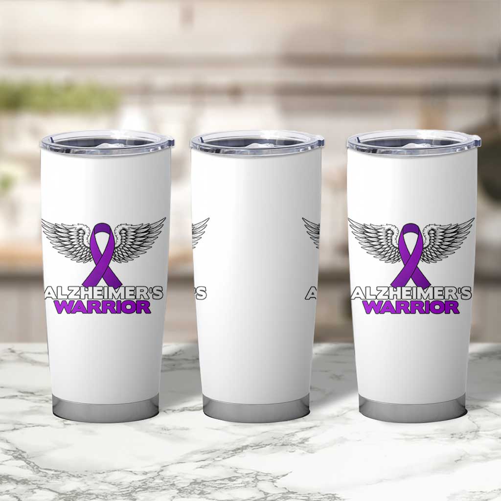 Alzheimers Warrior Tumbler Cup Purple Ribbon Angel Wings Memory Support Gift