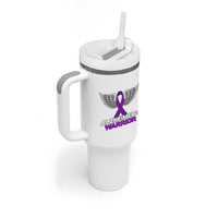 Alzheimers Warrior Tumbler With Handle Purple Ribbon Angel Wings Memory Support Gift