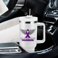 Alzheimers Warrior Tumbler With Handle Purple Ribbon Angel Wings Memory Support Gift