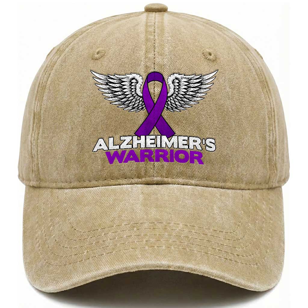 Alzheimers Warrior Washed Cotton Baseball Cap Purple Ribbon Angel Wings Memory Support Gift