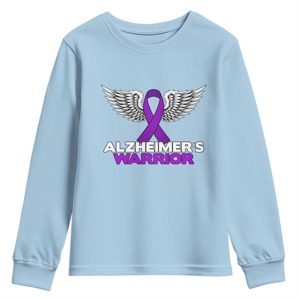 Alzheimers Warrior Youth Sweatshirt Purple Ribbon Angel Wings Memory Support Gift