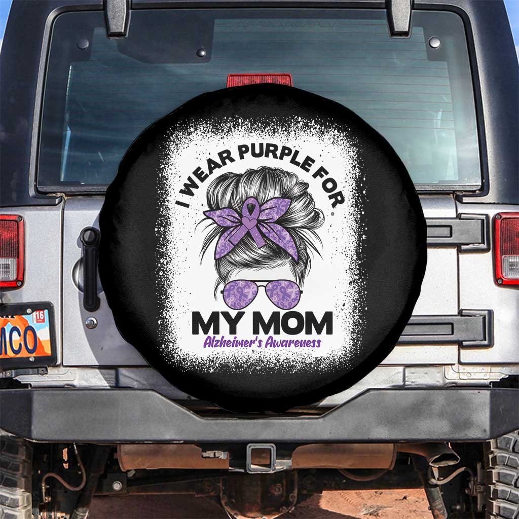 I Wear Purple For My Mom Spare Tire Cover Alzheimers Awareness Messy Bun Graphic