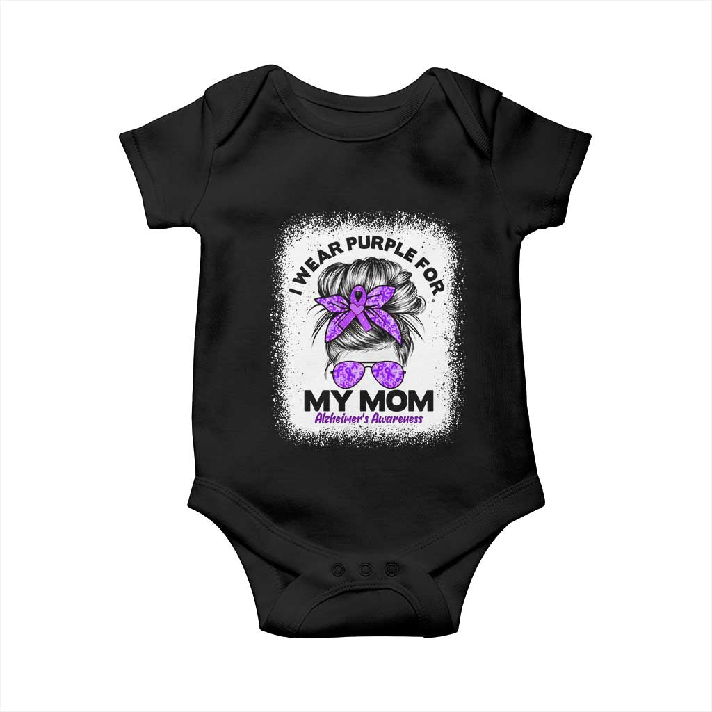 I Wear Purple For My Mom Baby Onesie Alzheimers Awareness Messy Bun Graphic