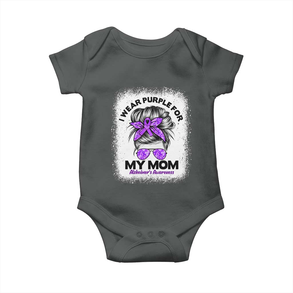 I Wear Purple For My Mom Baby Onesie Alzheimers Awareness Messy Bun Graphic