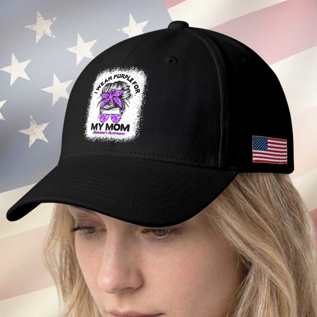 I Wear Purple For My Mom Baseball Cap Alzheimers Awareness Messy Bun Graphic