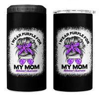 I Wear Purple For My Mom 4 in 1 Can Cooler Tumbler Alzheimers Awareness Messy Bun Graphic