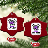 I Wear Purple For My Mom Ceramic Ornament Alzheimers Awareness Messy Bun Graphic