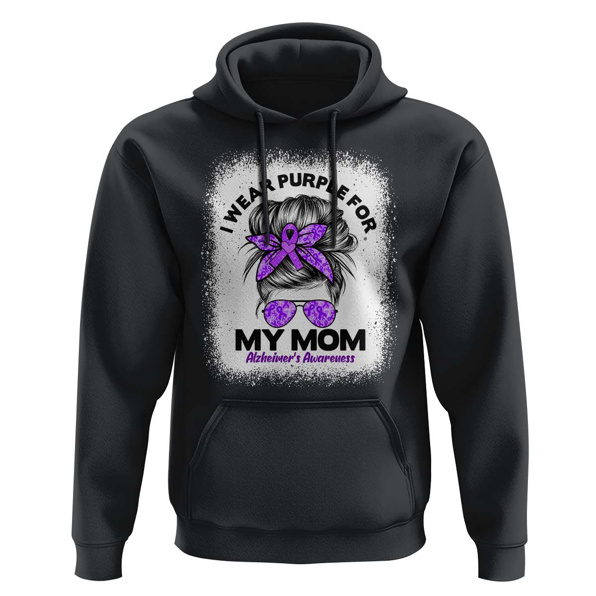 I Wear Purple For My Mom Hoodie Alzheimers Awareness Messy Bun Graphic