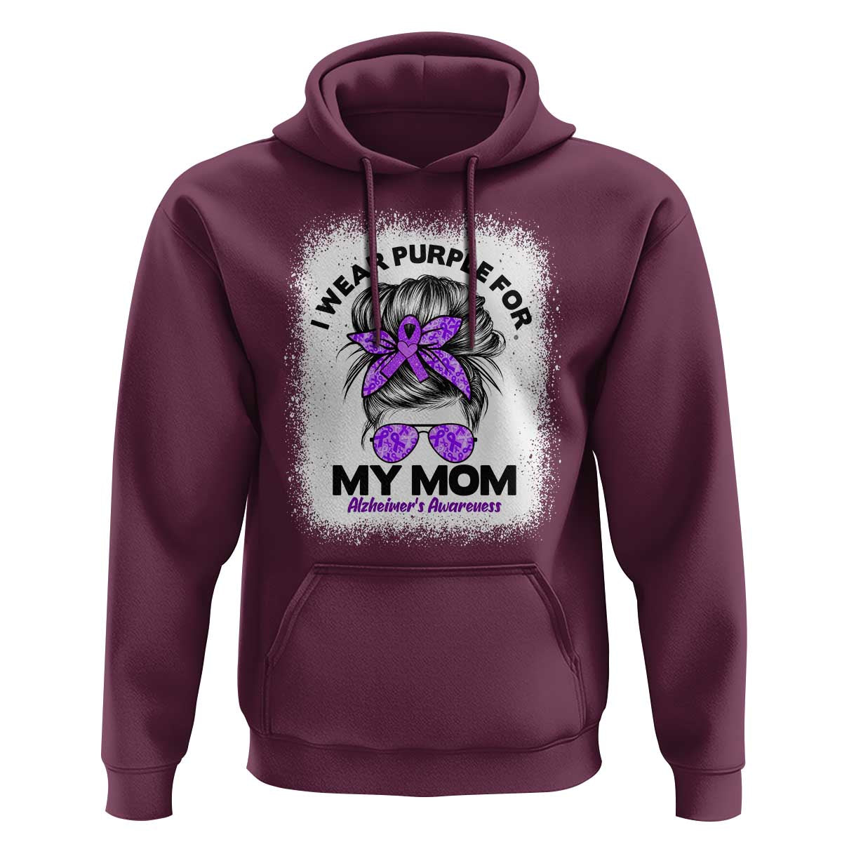 I Wear Purple For My Mom Hoodie Alzheimers Awareness Messy Bun Graphic