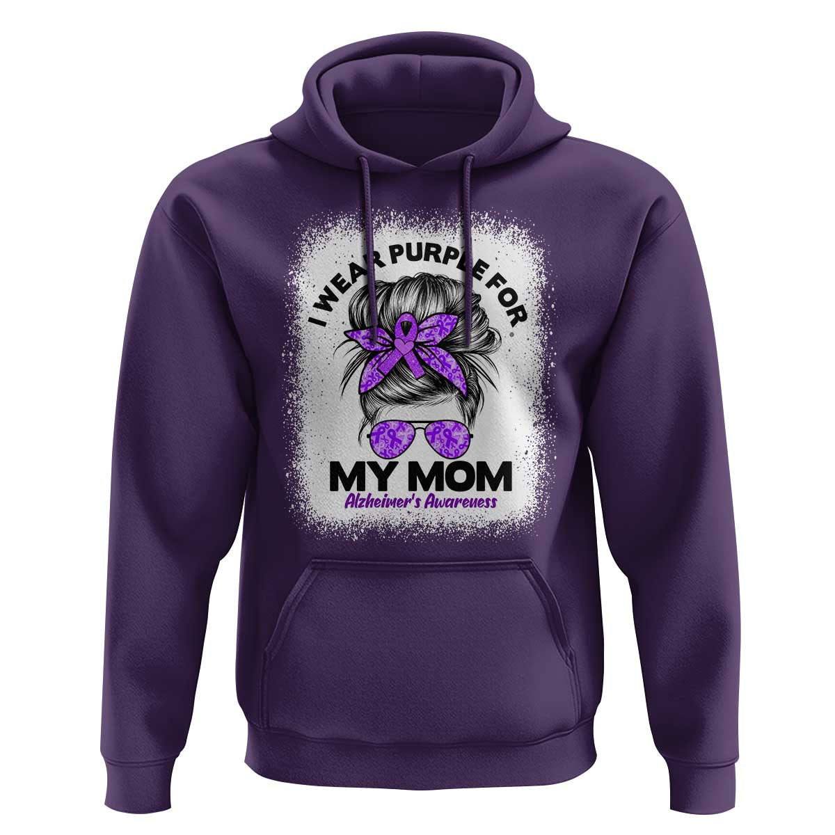 I Wear Purple For My Mom Hoodie Alzheimers Awareness Messy Bun Graphic