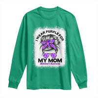 I Wear Purple For My Mom Long Sleeve Shirt Alzheimers Awareness Messy Bun Graphic