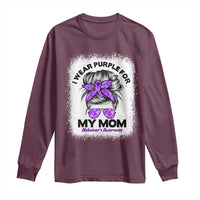I Wear Purple For My Mom Long Sleeve Shirt Alzheimers Awareness Messy Bun Graphic