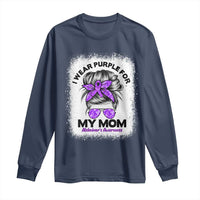 I Wear Purple For My Mom Long Sleeve Shirt Alzheimers Awareness Messy Bun Graphic