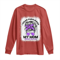 I Wear Purple For My Mom Long Sleeve Shirt Alzheimers Awareness Messy Bun Graphic