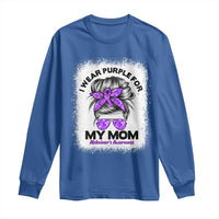 I Wear Purple For My Mom Long Sleeve Shirt Alzheimers Awareness Messy Bun Graphic