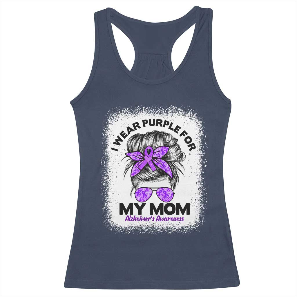 I Wear Purple For My Mom Racerback Tank Top Alzheimers Awareness Messy Bun Graphic