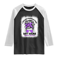 I Wear Purple For My Mom Raglan Shirt Alzheimers Awareness Messy Bun Graphic