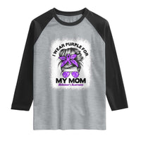 I Wear Purple For My Mom Raglan Shirt Alzheimers Awareness Messy Bun Graphic