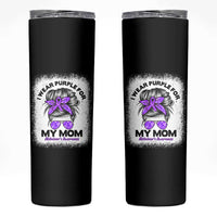 I Wear Purple For My Mom Skinny Tumbler Alzheimers Awareness Messy Bun Graphic
