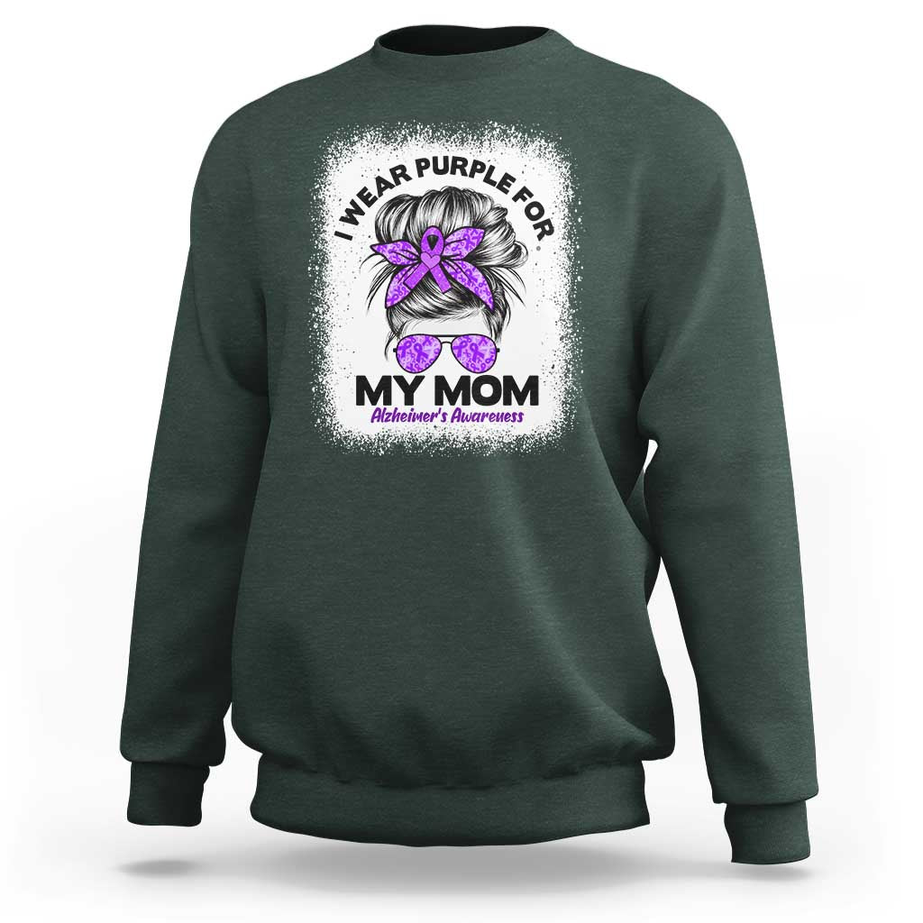 I Wear Purple For My Mom Sweatshirt Alzheimers Awareness Messy Bun Graphic