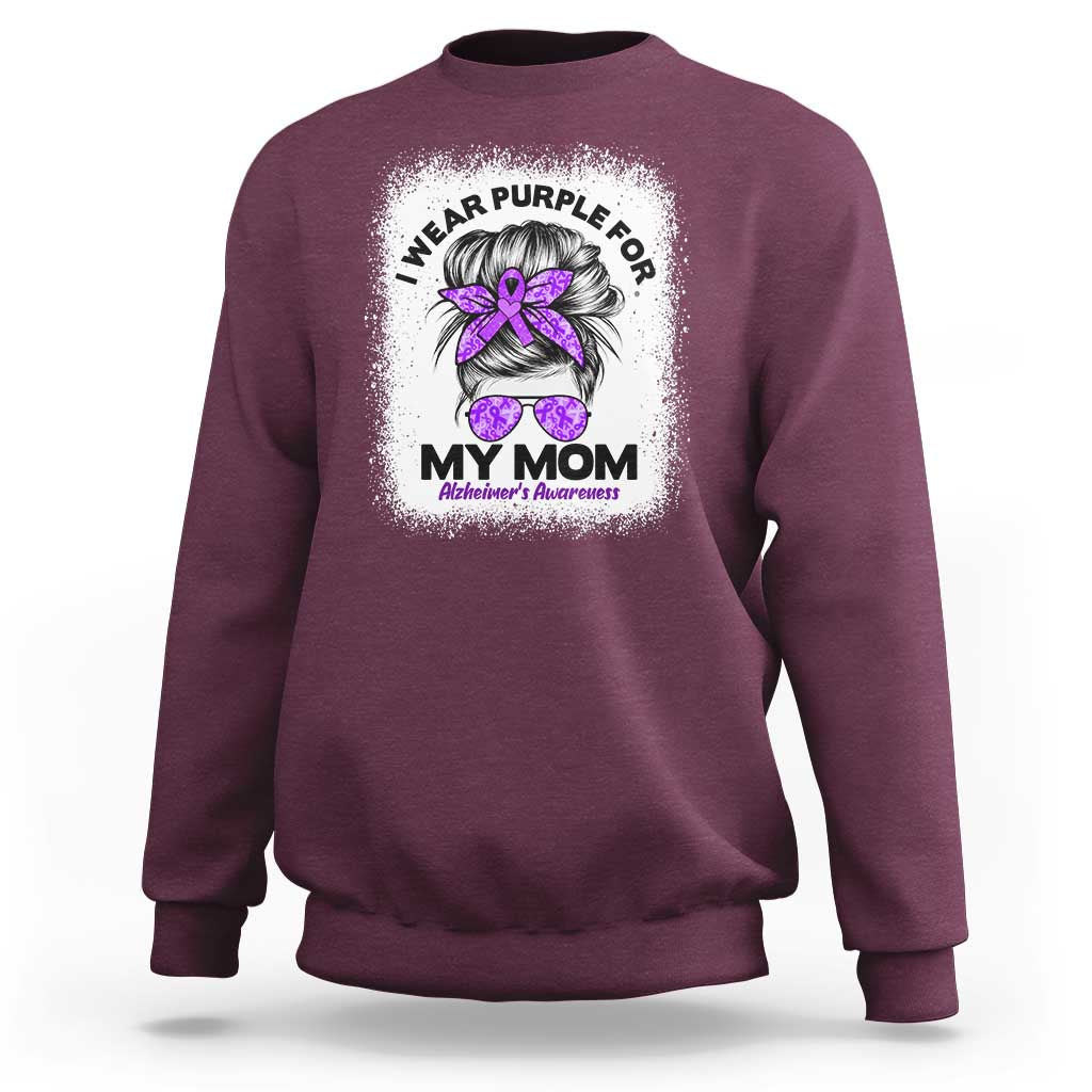 I Wear Purple For My Mom Sweatshirt Alzheimers Awareness Messy Bun Graphic