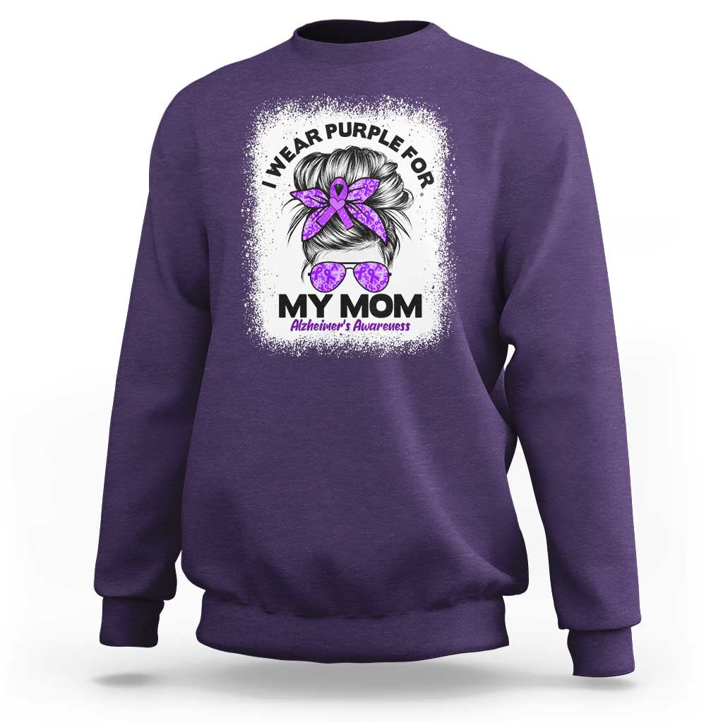 I Wear Purple For My Mom Sweatshirt Alzheimers Awareness Messy Bun Graphic