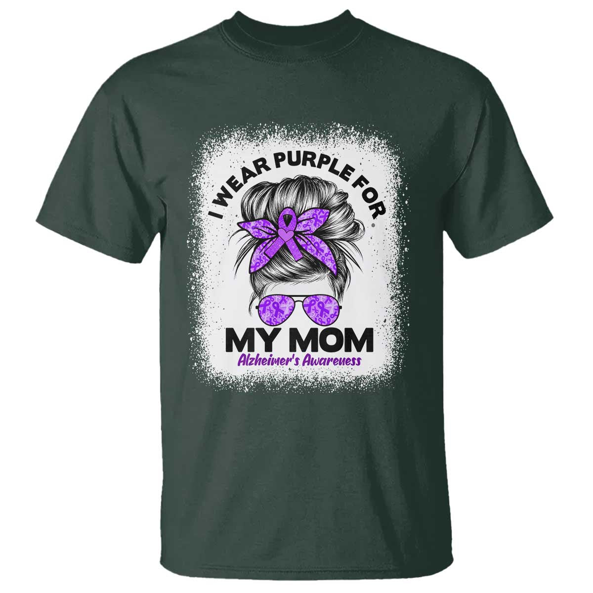 I Wear Purple For My Mom T Shirt Alzheimers Awareness Messy Bun Graphic