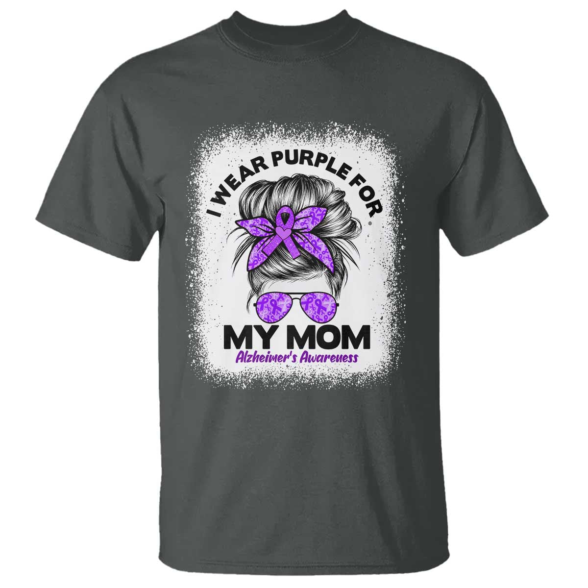 I Wear Purple For My Mom T Shirt Alzheimers Awareness Messy Bun Graphic