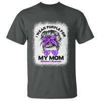 I Wear Purple For My Mom T Shirt Alzheimers Awareness Messy Bun Graphic