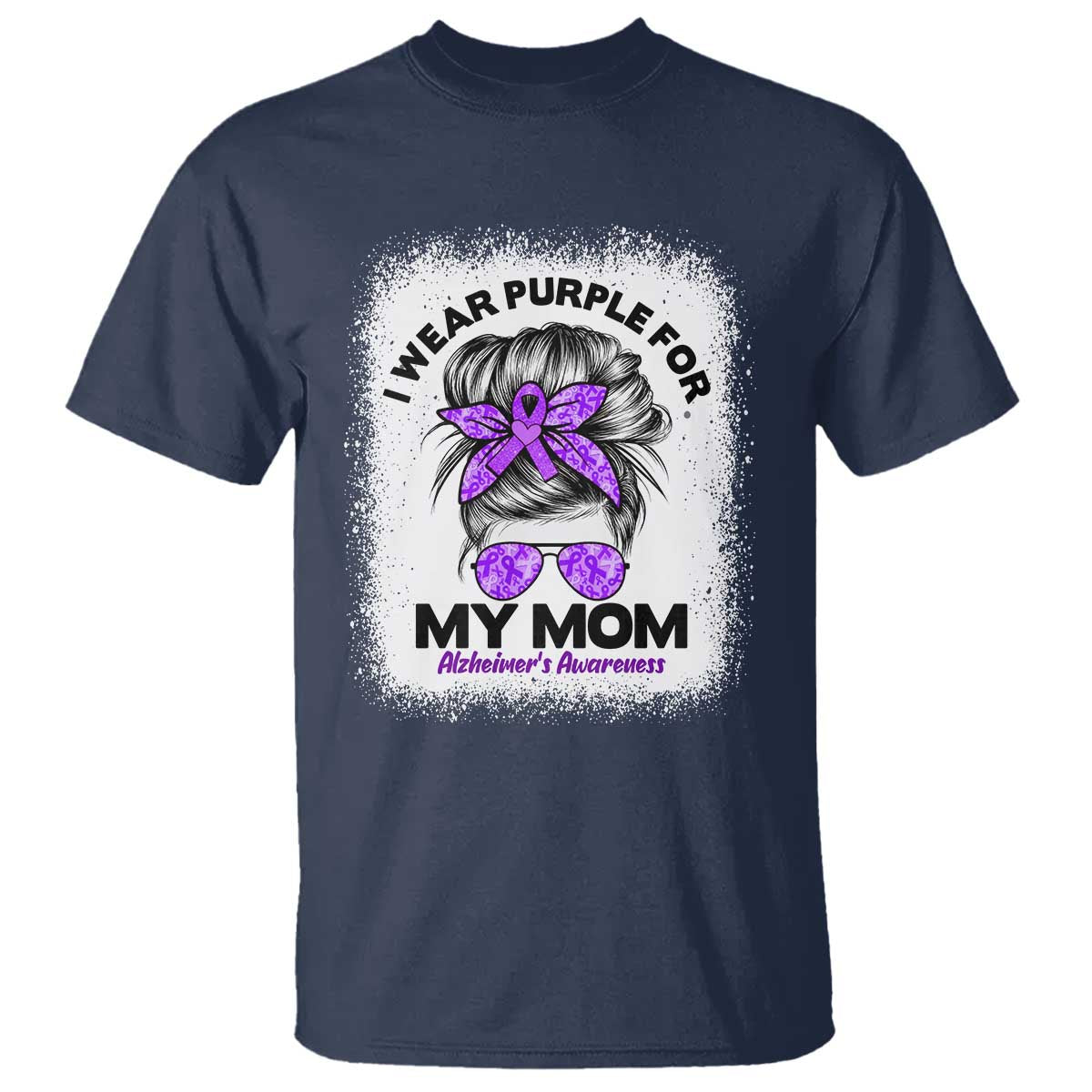 I Wear Purple For My Mom T Shirt Alzheimers Awareness Messy Bun Graphic