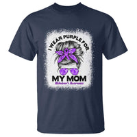 I Wear Purple For My Mom T Shirt Alzheimers Awareness Messy Bun Graphic