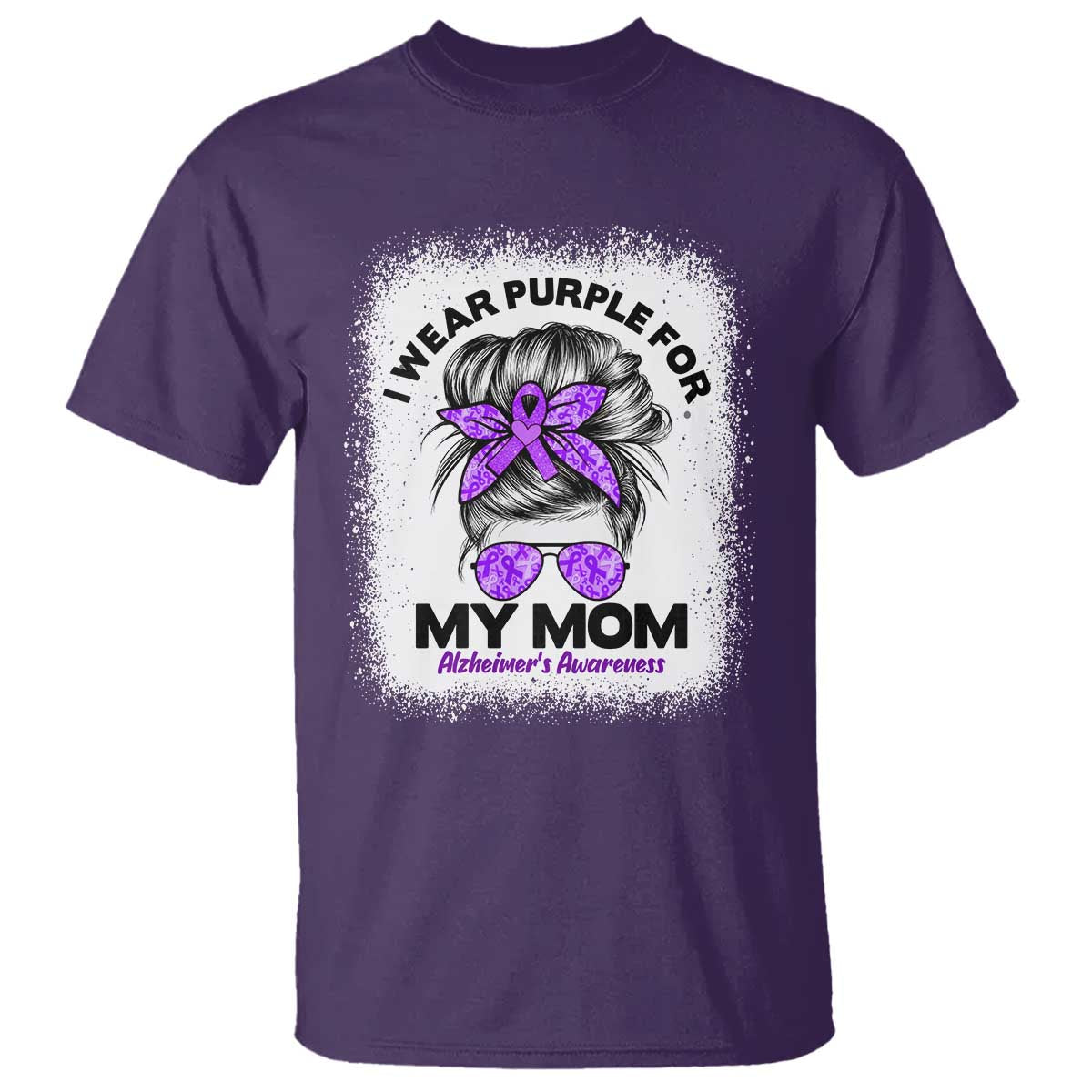 I Wear Purple For My Mom T Shirt Alzheimers Awareness Messy Bun Graphic