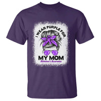 I Wear Purple For My Mom T Shirt Alzheimers Awareness Messy Bun Graphic