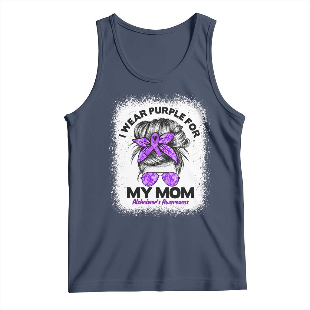 I Wear Purple For My Mom Tank Top Alzheimers Awareness Messy Bun Graphic