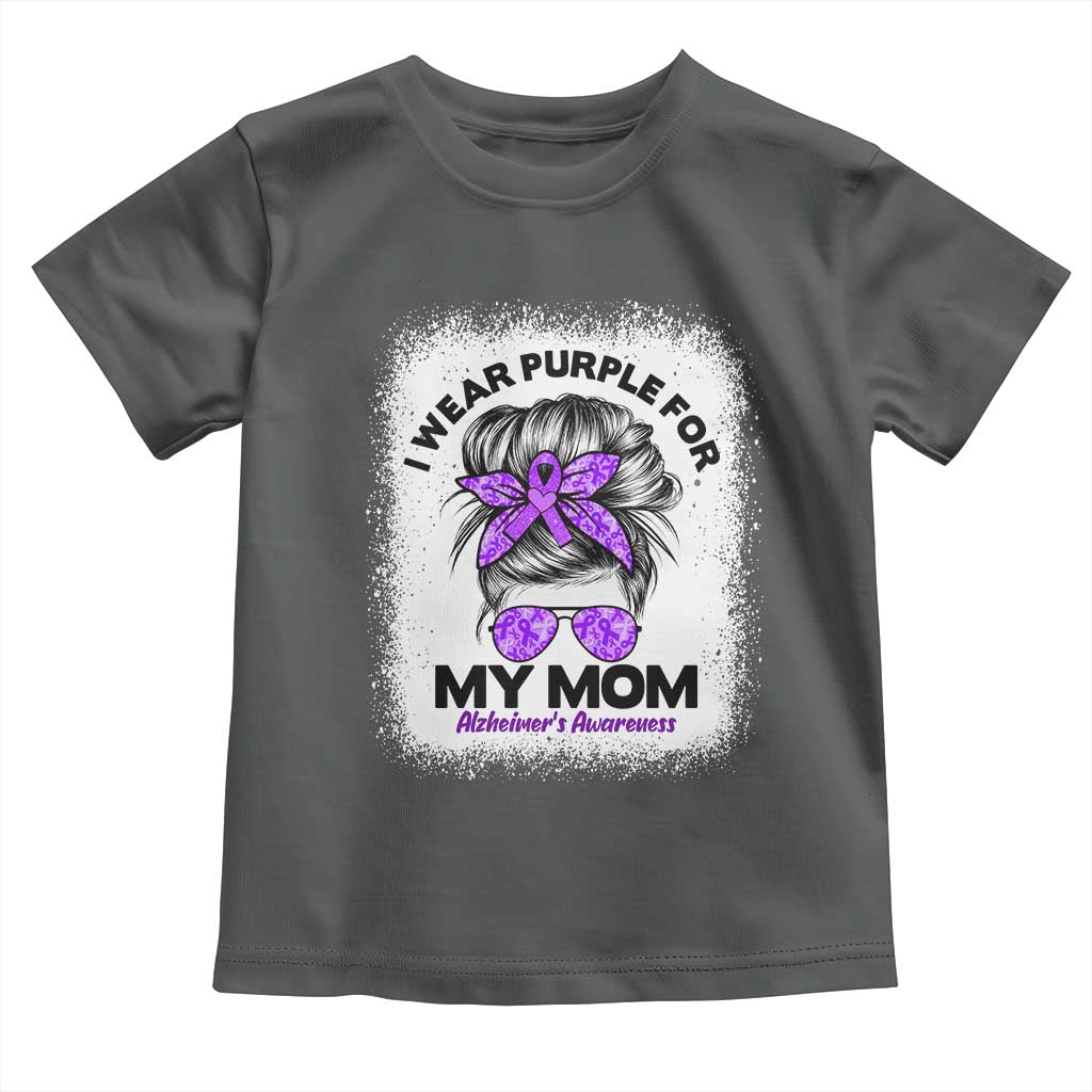 I Wear Purple For My Mom Toddler T Shirt Alzheimers Awareness Messy Bun Graphic