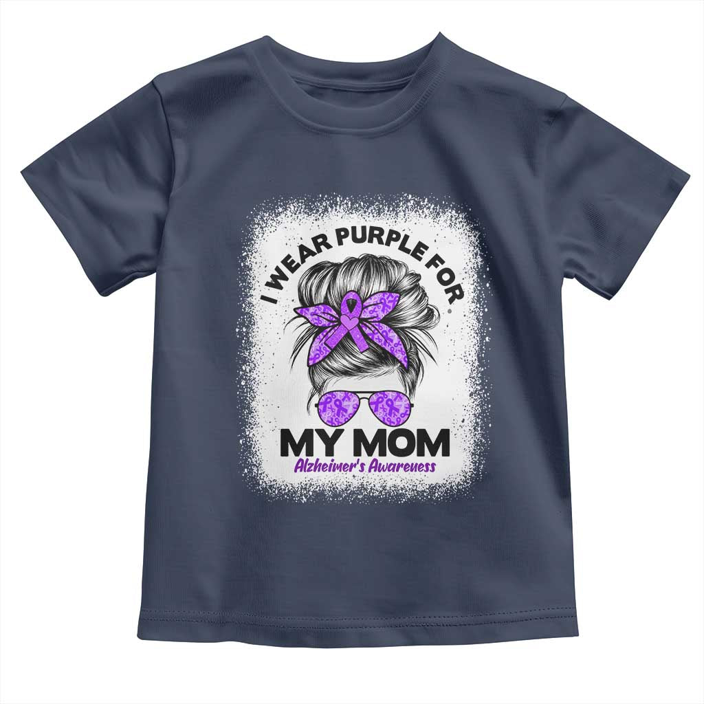 I Wear Purple For My Mom Toddler T Shirt Alzheimers Awareness Messy Bun Graphic