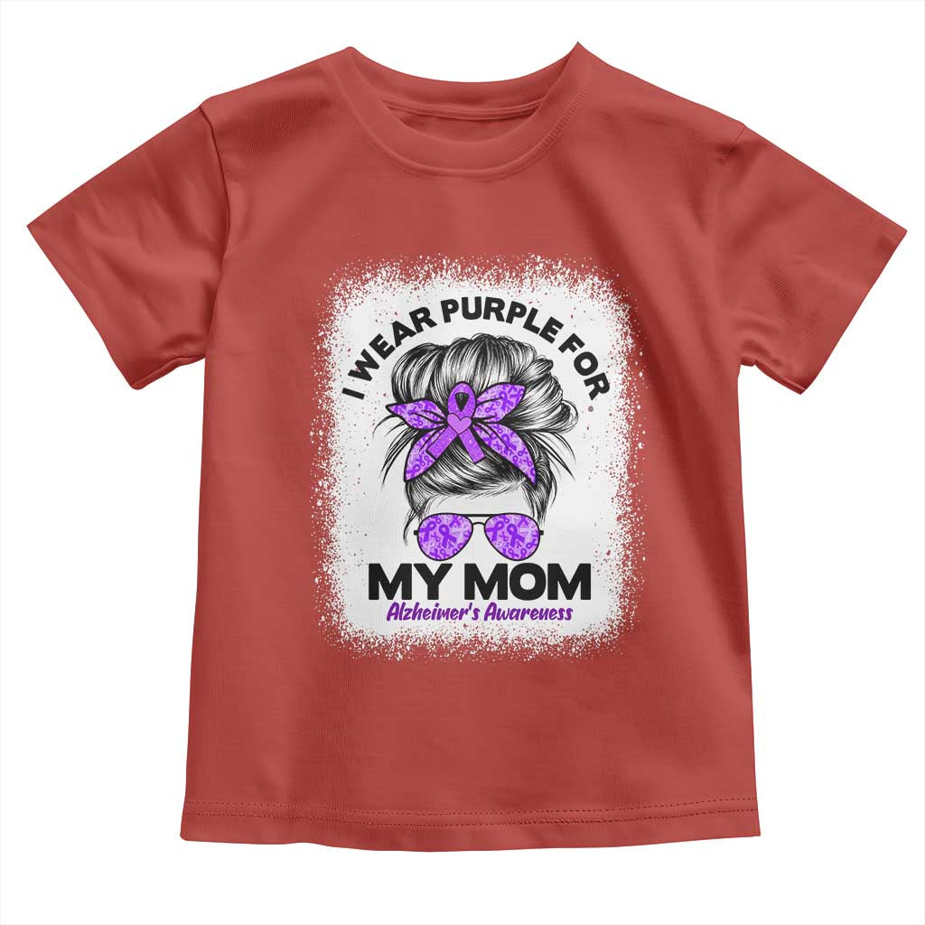 I Wear Purple For My Mom Toddler T Shirt Alzheimers Awareness Messy Bun Graphic