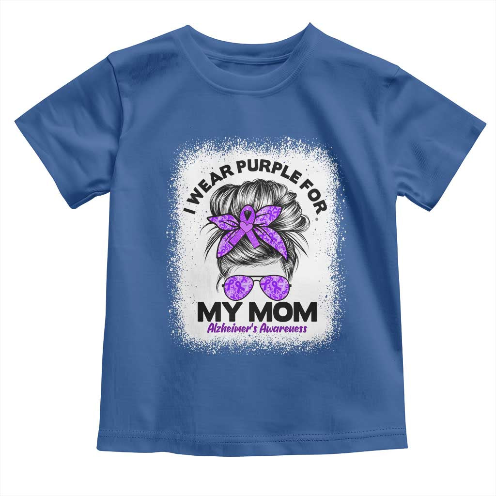 I Wear Purple For My Mom Toddler T Shirt Alzheimers Awareness Messy Bun Graphic