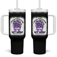 I Wear Purple For My Mom Tumbler With Handle Alzheimers Awareness Messy Bun Graphic