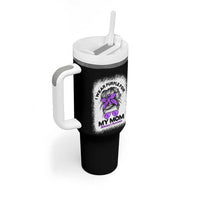 I Wear Purple For My Mom Tumbler With Handle Alzheimers Awareness Messy Bun Graphic
