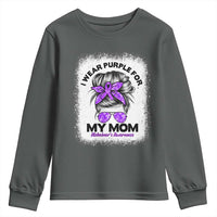 I Wear Purple For My Mom Youth Sweatshirt Alzheimers Awareness Messy Bun Graphic