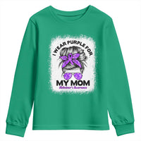 I Wear Purple For My Mom Youth Sweatshirt Alzheimers Awareness Messy Bun Graphic