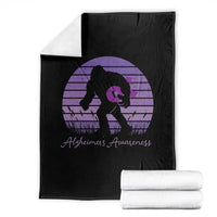 Vintage Bigfoot Alzheimers Awareness Throw Blanket Purple Ribbon Support Graphic