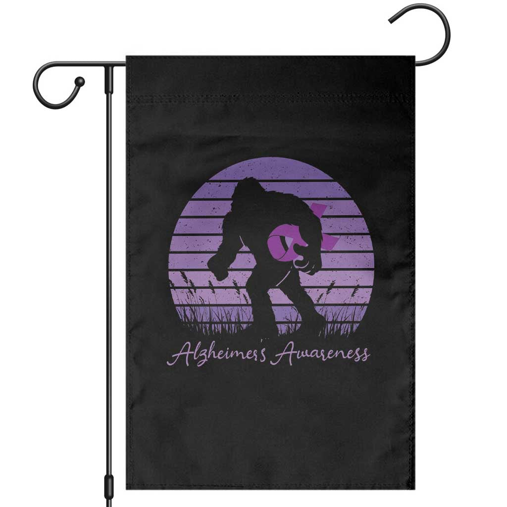 Vintage Bigfoot Alzheimers Awareness Garden Flag Purple Ribbon Support Graphic