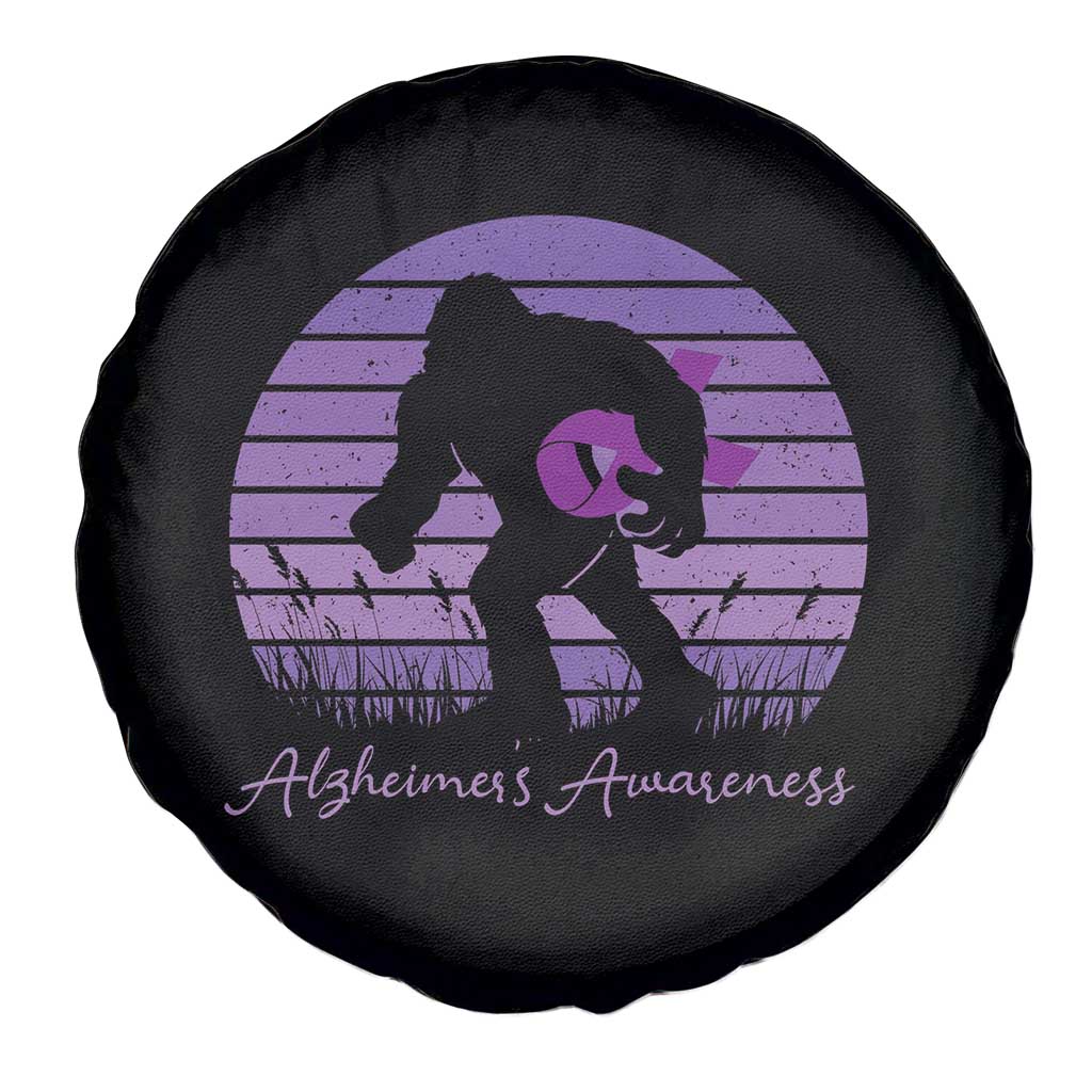 Vintage Bigfoot Alzheimers Awareness Spare Tire Cover Purple Ribbon Support Graphic