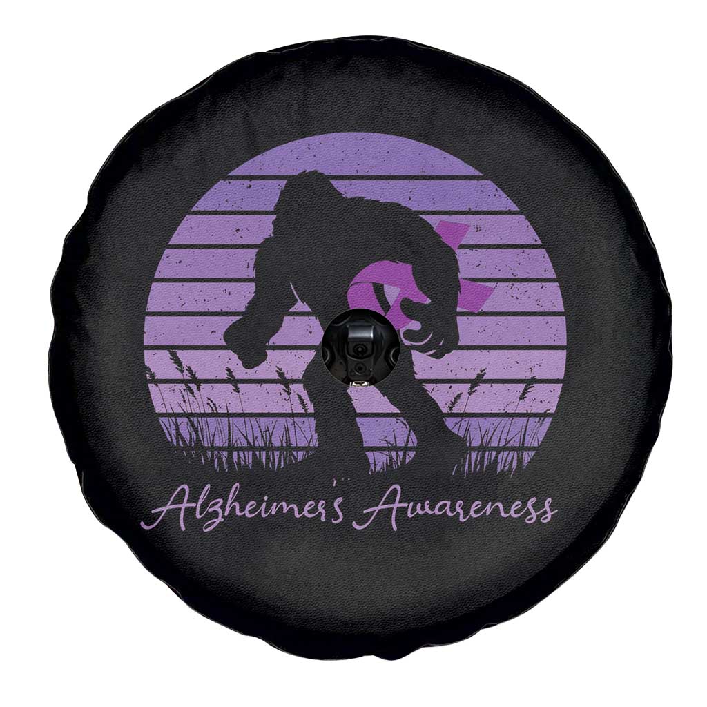 Vintage Bigfoot Alzheimers Awareness Spare Tire Cover Purple Ribbon Support Graphic
