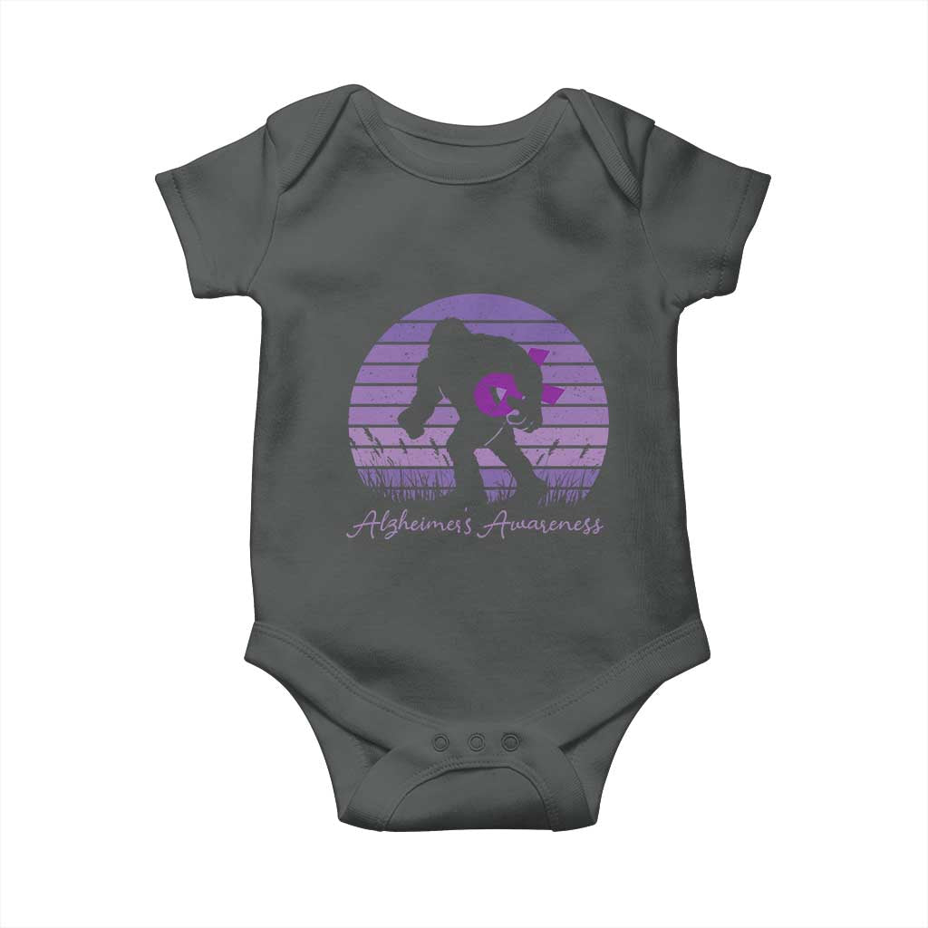 Vintage Bigfoot Alzheimers Awareness Baby Onesie Purple Ribbon Support Graphic