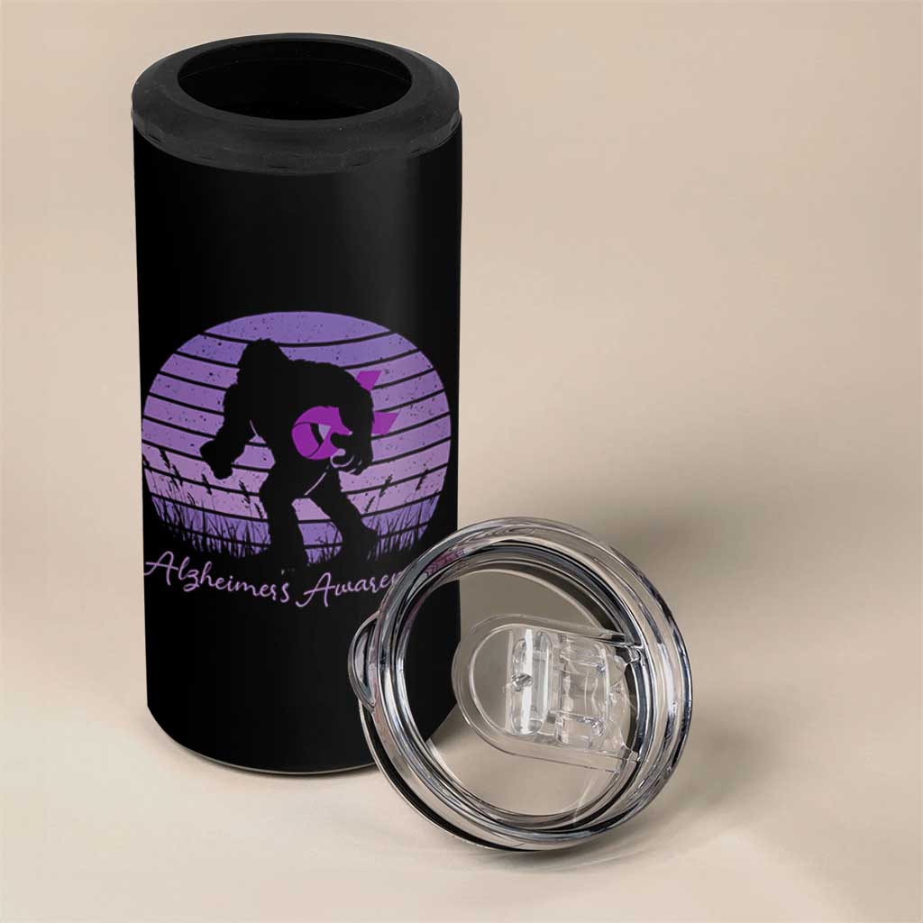 Vintage Bigfoot Alzheimers Awareness 4 in 1 Can Cooler Tumbler Purple Ribbon Support Graphic
