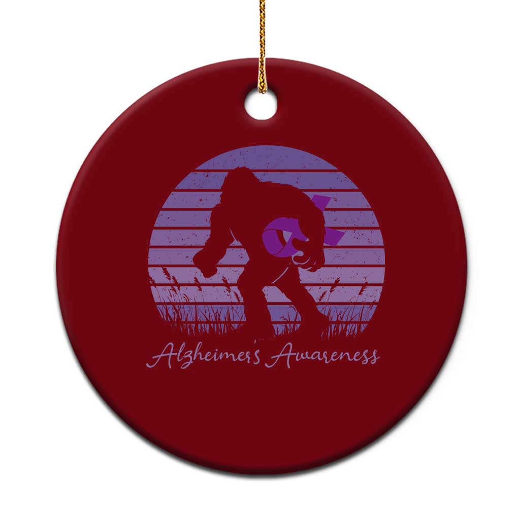 Vintage Bigfoot Alzheimers Awareness Ceramic Ornament Purple Ribbon Support Graphic